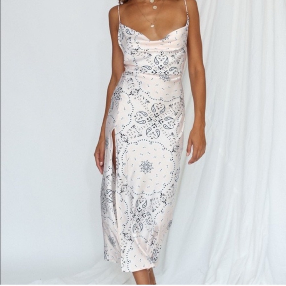 Lioness Cream and Black Patterned Midi Dress